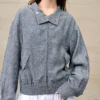 Timeless Yarn Dyed Linen Denim Blue Cropped Jacket