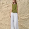 Minimalist Breathable Linen Lyocell Womens Wide Leg Trousers
