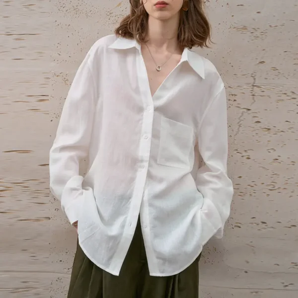 Minimalist Breathable Pure Linen Oversized Long Sleeve Shirt
