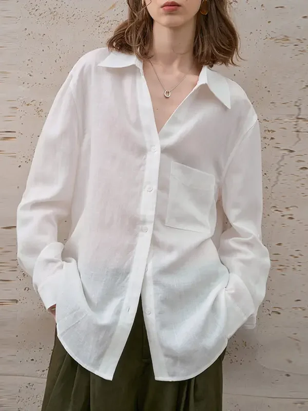 Minimalist Breathable Pure Linen Oversized Long Sleeve Shirt