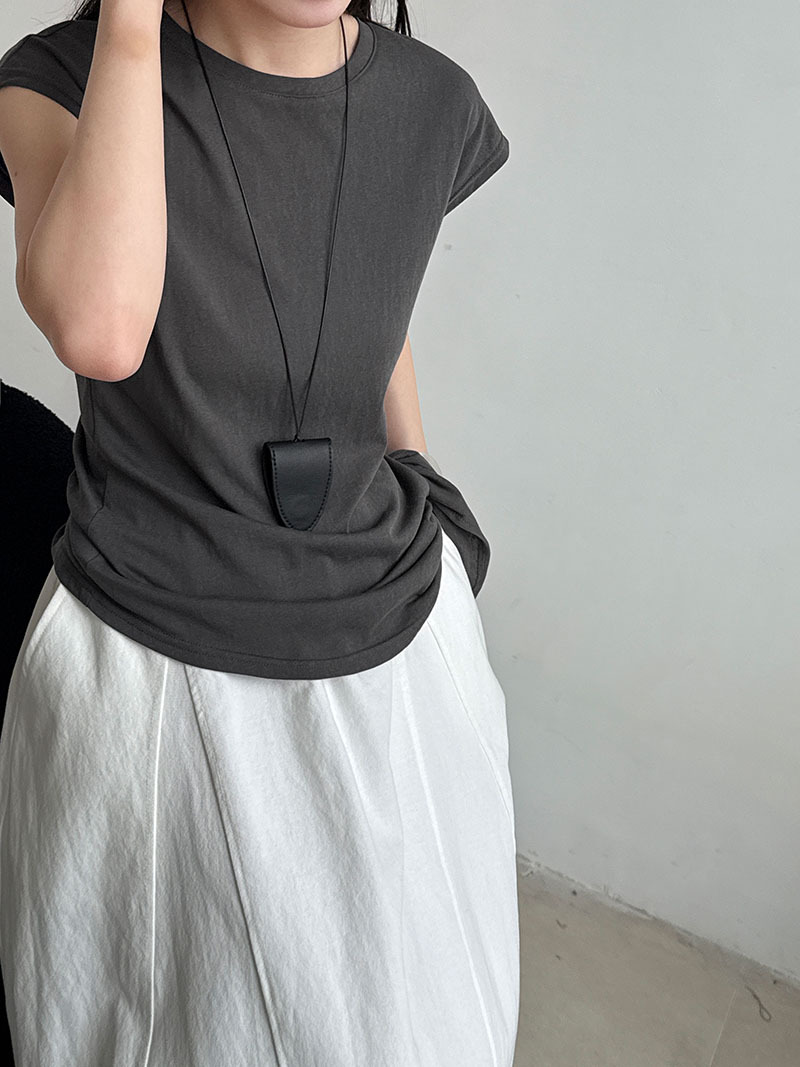 Minimalist Breathable Cotton Blend Womens Asymmetric Hem Cap Sleeve T Shirt