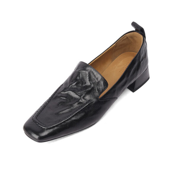 Timeless Crinkled Sheepskin Womens Square Toe Block Heel Loafers
