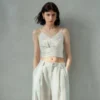 Minimalist Sustainable Breathable Linen Womens Cropped V Neck Cami Top