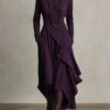 Timeless Stretchy Polyester Womens Turtleneck Irregular Hem Maxi Dress
