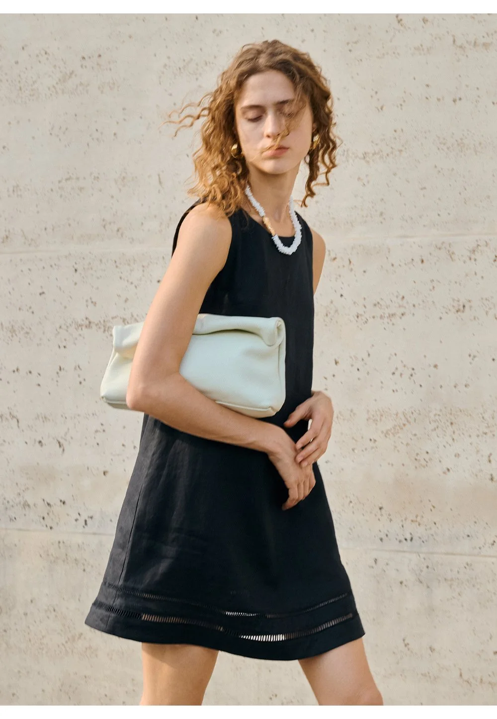 Minimalist Scalloped Edge Linen Blend Womens Sleeveless Midi Dress