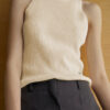 Minimalist Cotton Linen Ribbed Knit Womens Slim Fit Halter Vest