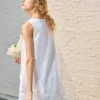 Minimalist Scalloped Edge Linen Blend Womens Sleeveless Midi Dress
