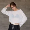 Minimalist Breathable Ramie Sheer Womens Long Sleeve Drawstring Top