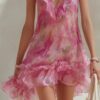 French Riviera Ruffled Floral Stretchy Polyester Womens Mini Dress