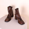 Vintage Top Grain Cowhide Womens Square Toe Block Heel Ankle Boots