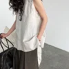 French Riviera Breathable Linen Lyocell Womens Halter V Neck Top