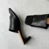 Minimalist Breathable Sheepskin Womens Square Toe Block Heel Mules
