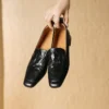 Timeless Crinkled Sheepskin Womens Square Toe Block Heel Loafers