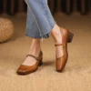Timeless Washed Leather Womens Square Toe Block Heel Mary Janes