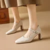 Timeless Sustainable Sheepskin Womens Block Heel Mary Jane Shoes