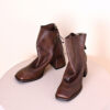 Vintage Top Grain Cowhide Womens Square Toe Block Heel Ankle Boots