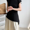 Minimalist Breathable Cotton Blend Womens Asymmetric Hem Cap Sleeve T Shirt