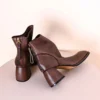 Vintage Top Grain Cowhide Womens Square Toe Block Heel Ankle Boots