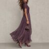 Timeless Lace Trim Cinched Waist Womens Maxi Dress