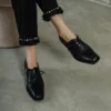 Timeless Washed Cowhide Womens Square Toe Block Heel Oxford Shoes