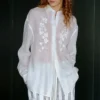 Minimalist Sheer Ramie Lyocell Embroidered Long Sleeve Shirt