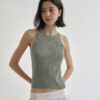 Minimalist Cotton Linen Ribbed Knit Womens Slim Fit Halter Vest