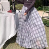 Elegant Breathable Crinkled Plaid Polyester Blend Womens Maxi Skirt