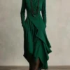 Timeless Stretchy Polyester Womens Turtleneck Irregular Hem Maxi Dress