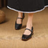 Timeless Washed Leather Womens Square Toe Block Heel Mary Janes