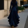 Timeless Stretch Polyester Ruffled Hem Womens V Neck Maxi Dress
