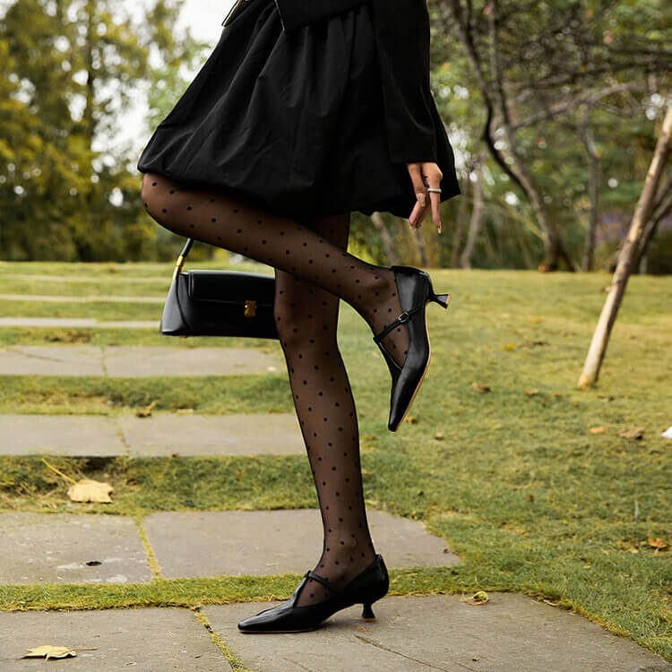 Timeless Genuine Leather Womens Pointed Toe Kitten Heel Mary Janes