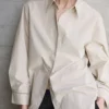 Minimalist Ladder Stitch Cotton Womens Loose Long Sleeve Shirt