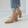 Timeless Grained Cow Leather Womens Pointed Toe Block Heel Court Shoes