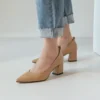 Timeless Grained Cow Leather Womens Pointed Toe Block Heel Court Shoes