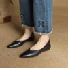 Minimalist Soft Sheepskin Womens Office Pointed Toe Low Wedge Shoes