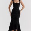 Timeless Jacquard Knit Womens Square Neck Mermaid Maxi Dress