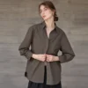 Minimalist Ladder Stitch Cotton Womens Loose Long Sleeve Shirt