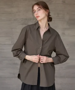 Minimalist Ladder Stitch Cotton Womens Loose Long Sleeve Shirt
