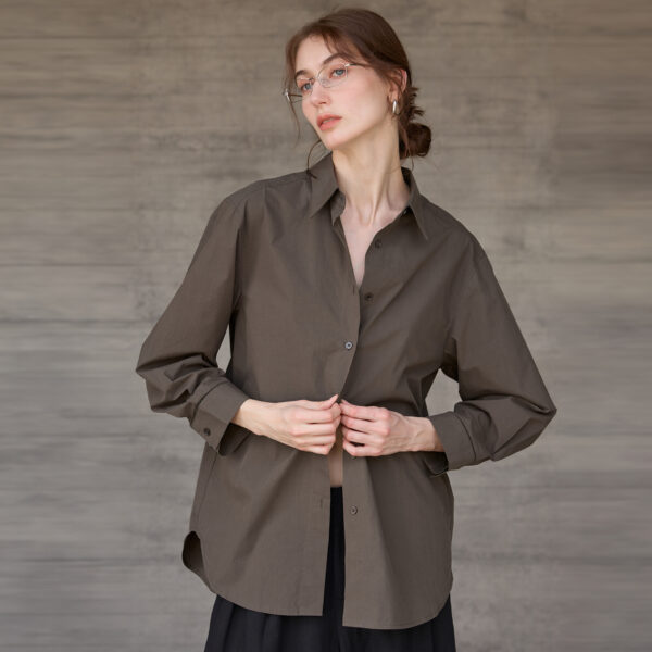 Minimalist Ladder Stitch Cotton Womens Loose Long Sleeve Shirt