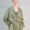 Timeless Sustainable Linen Blend Ruched Waist Utility Shirt Jacket