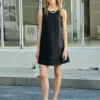 Minimalist Scalloped Edge Linen Blend Womens Sleeveless Midi Dress