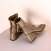 Vintage Top Grain Cowhide Womens Square Toe Block Heel Ankle Boots