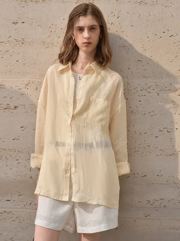 Minimalist Breathable Sheer Ramie Loose Long Sleeve Shirt