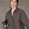 Minimalist Ladder Stitch Cotton Womens Loose Long Sleeve Shirt