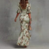 French Riviera Floral Printed Ruffled Satin Womens Bodycon Maxi Dress