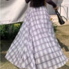 Elegant Breathable Crinkled Plaid Polyester Blend Womens Maxi Skirt