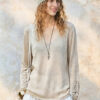 Boho Cutout Breathable Linen Lyocell Blend Womens Loose Knit Top