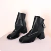 Vintage Top Grain Cowhide Womens Square Toe Block Heel Ankle Boots