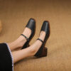 Timeless Washed Leather Womens Square Toe Block Heel Mary Janes