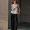 Minimalist Breathable Linen Lyocell Womens Wide Leg Trousers